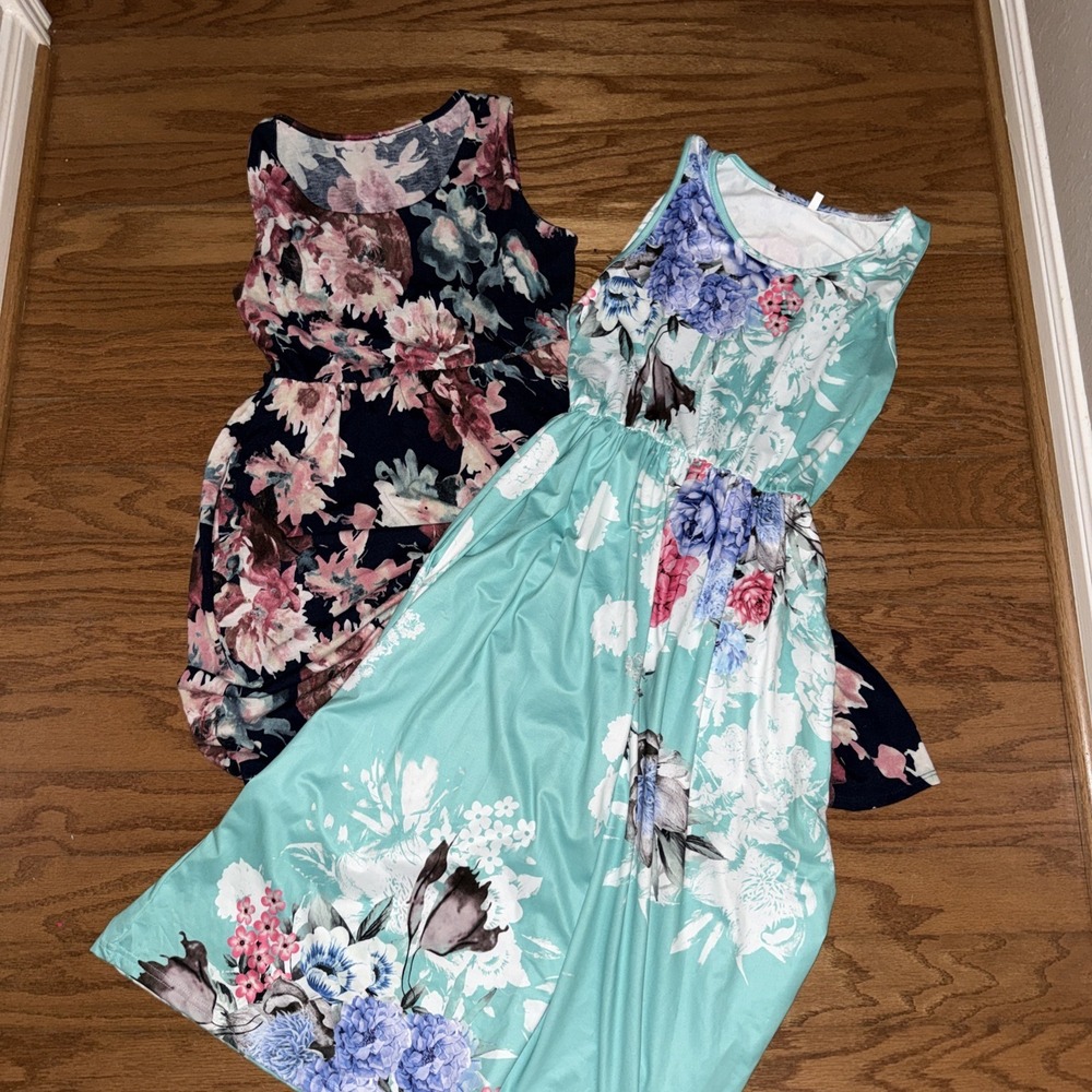 2 Floral Print Midi Dresses Medium Sleeveless Super Soft. 5483